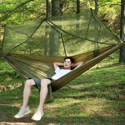 Outdoor Sleeping Hammock with Mosquito Netting, Green, 200Kg