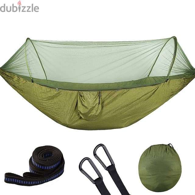 Outdoor Sleeping Hammock with Mosquito Netting, Green, 200Kg 2