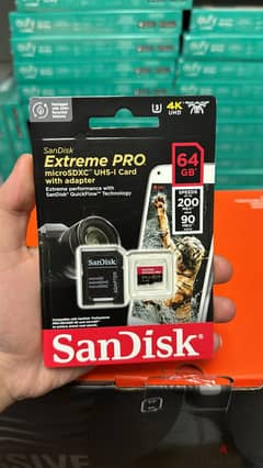 Sandisk Extreme pro microsdxc uhs-I card with adapter 64gb U3 A2 v30