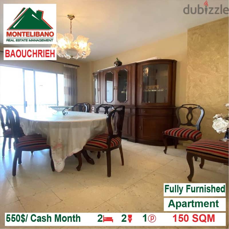 550$/Cash Month!! Apartment for rent in Baouchrieh!! 1