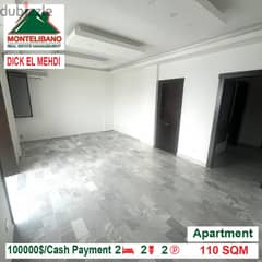 100000$!! Apartment for sale located in Dick El Mehdi 0