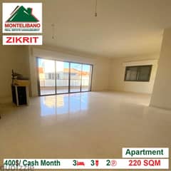 400$/Cash Month!! Apartment for rent in Zikrit!