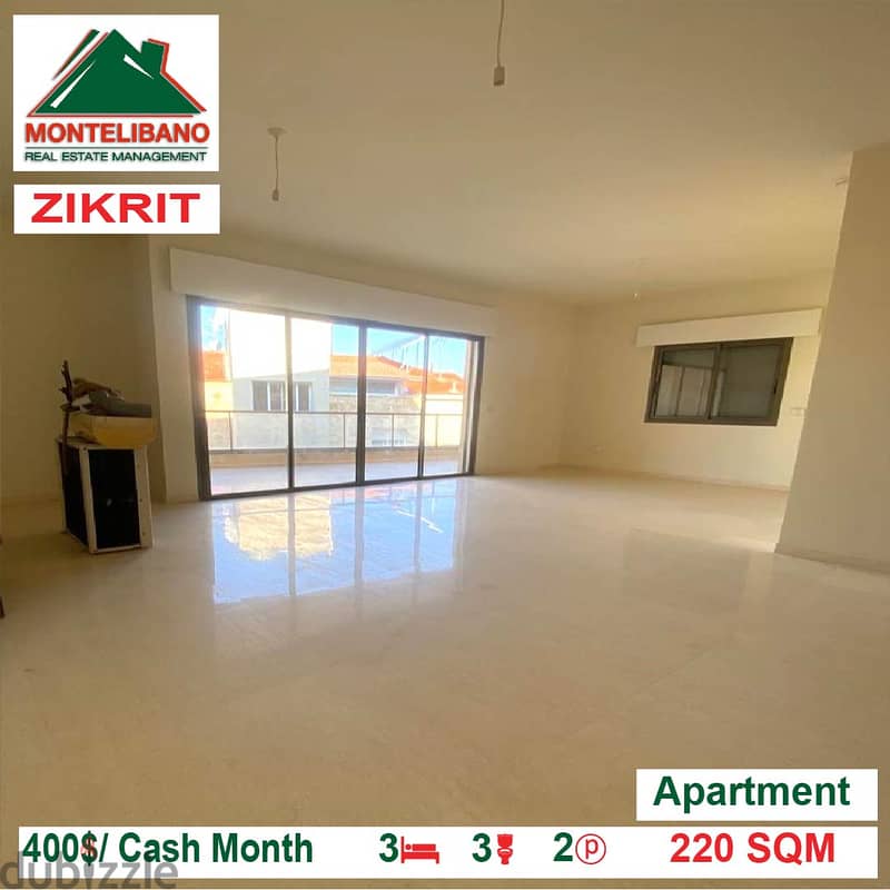 400$/Cash Month!! Apartment for rent in Zikrit! 0