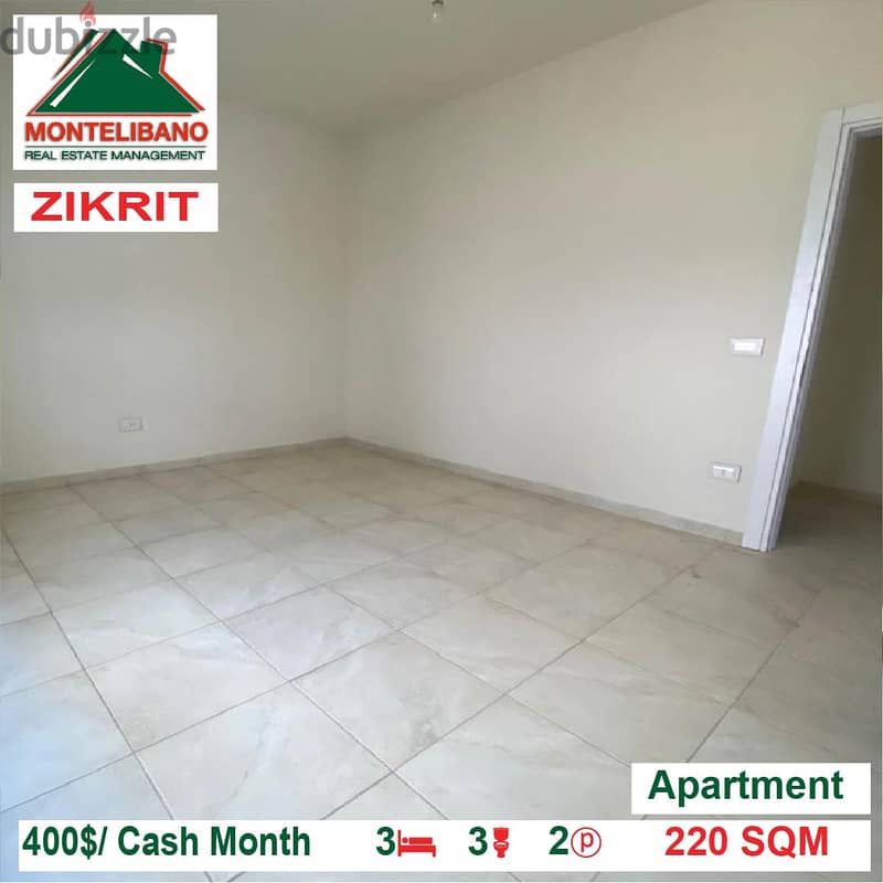 400$/Cash Month!! Apartment for rent in Zikrit! 1
