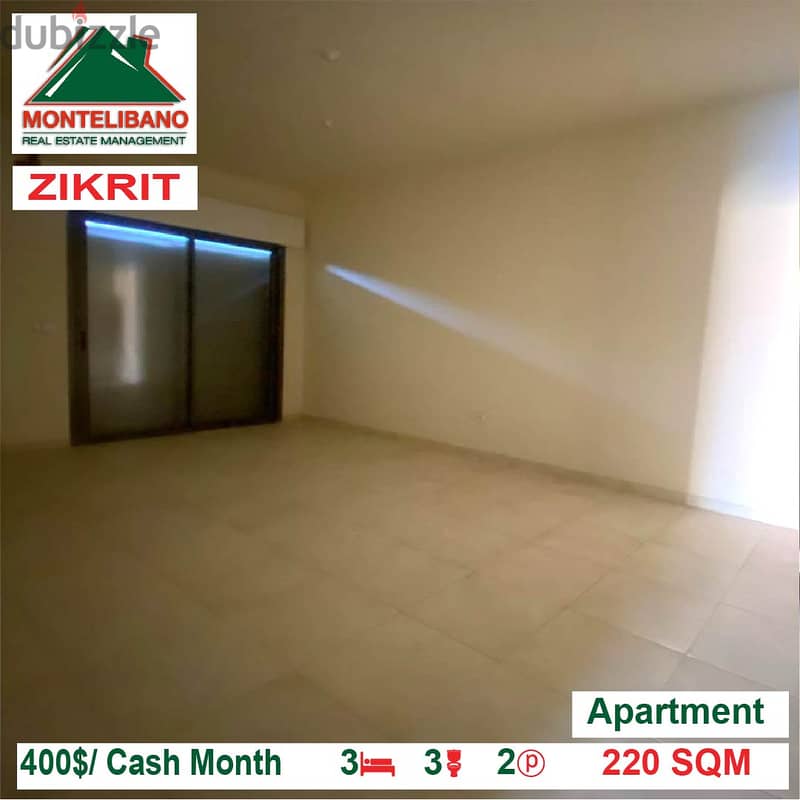 400$/Cash Month!! Apartment for rent in Zikrit! 2