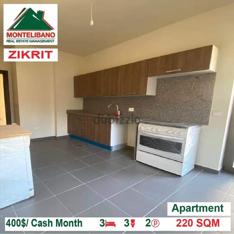 400$/Cash Month!! Apartment for rent in Zikrit! 3