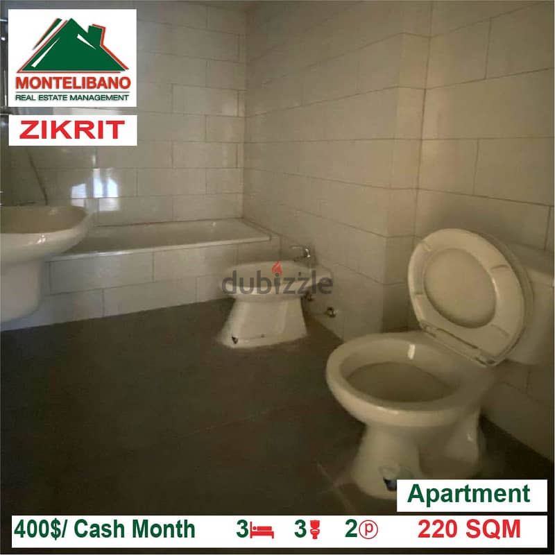 400$/Cash Month!! Apartment for rent in Zikrit! 4