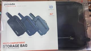 Porodo multi-compartment storage bag with 2A usb 0