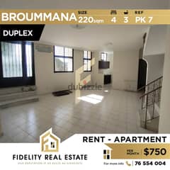 Duplex apartment for rent in Broummana PK7