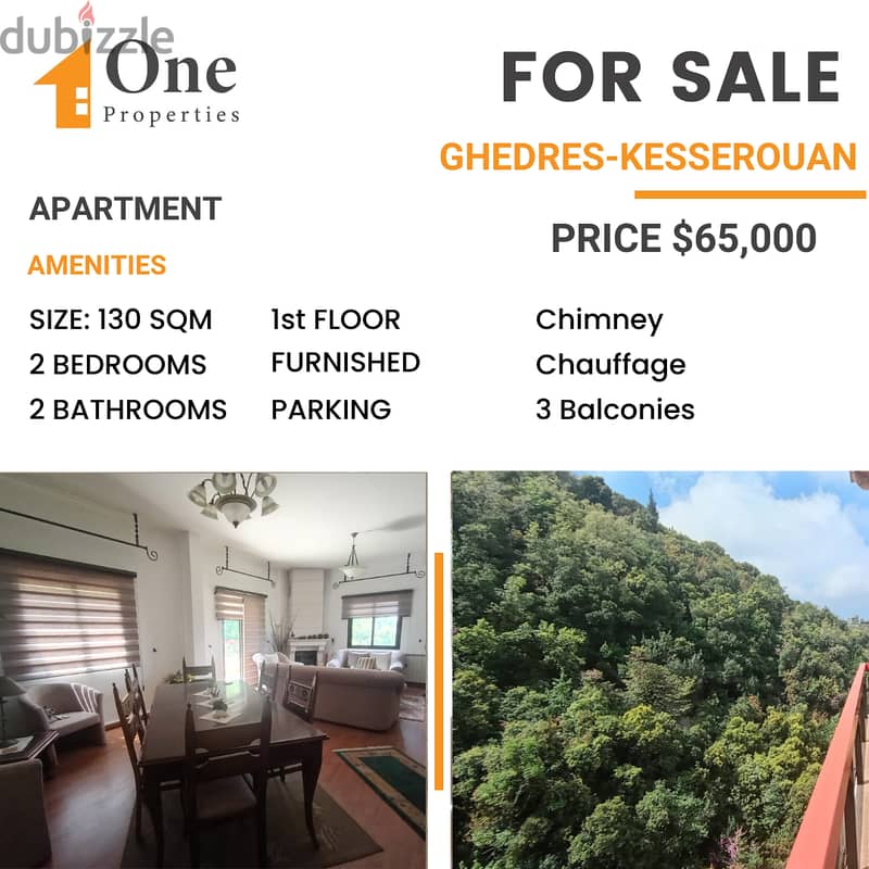 FURNISHED Apartment for SALE,in GHEDRES/KESEROUAN, WITH  MOUNTAIN VIEW 0