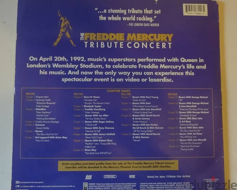 The Freddie Mercury tribute concert 2* laserdiscs gatefold 1