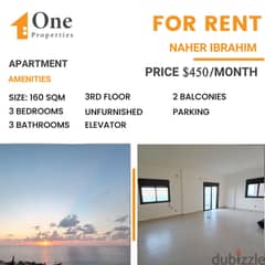 apartment for rent in NAHER IBRAHIM/JBEIL with a great sea view.