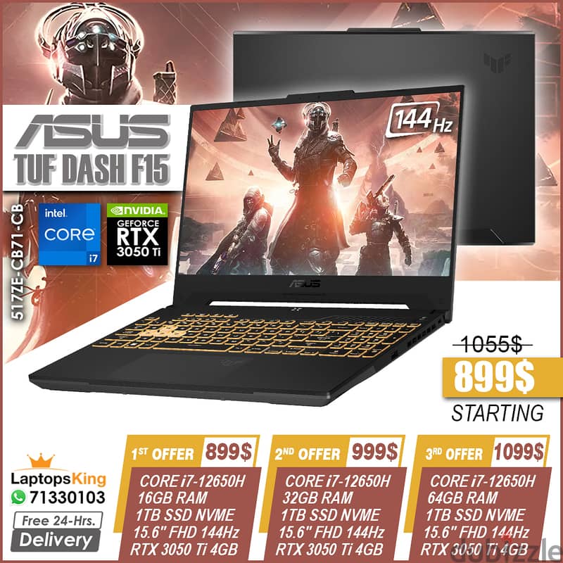 Asus TUF Dash F15 i7 12gen 15.6 Inch 144Hz RTX 3050 Ti Gaming Laptop 0