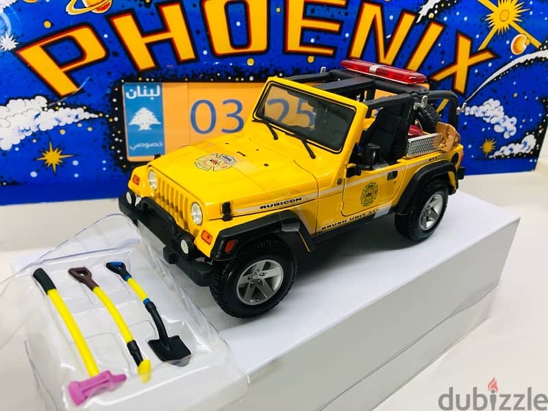 1/18 diecast YELLOW Jeep Wrangler Rubicon With Brush Fire Unit 0