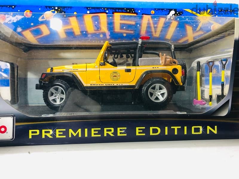 1/18 diecast YELLOW Jeep Wrangler Rubicon With Brush Fire Unit 1