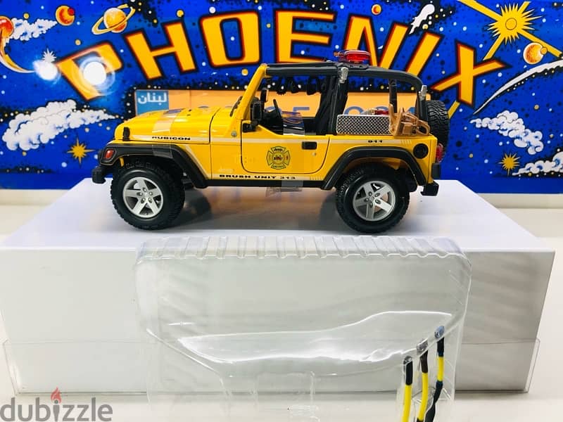 1/18 diecast YELLOW Jeep Wrangler Rubicon With Brush Fire Unit 3