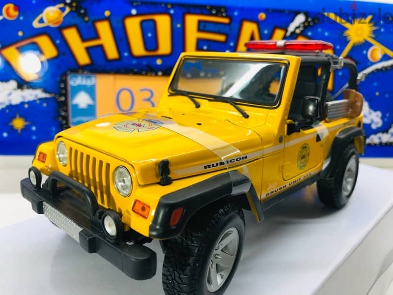 1/18 diecast YELLOW Jeep Wrangler Rubicon With Brush Fire Unit 5