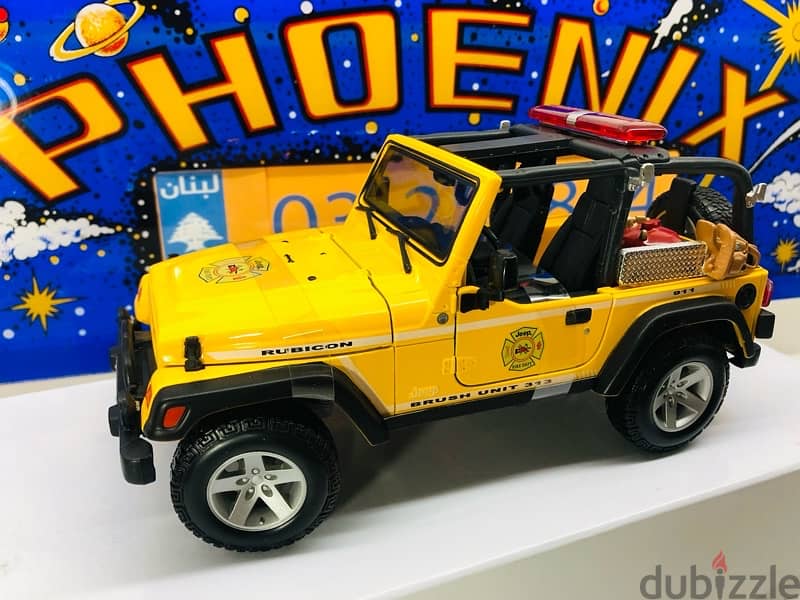 1/18 diecast YELLOW Jeep Wrangler Rubicon With Brush Fire Unit 6
