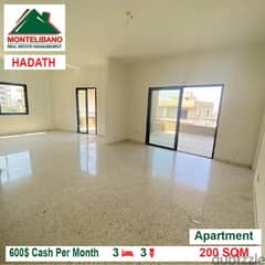 600$!! Open View Apartment for rent located in Hadath 0