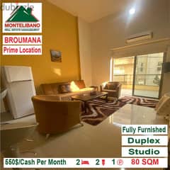 550$ Prime Location Fully Furnished Duplex Studio for rent in Broumana
