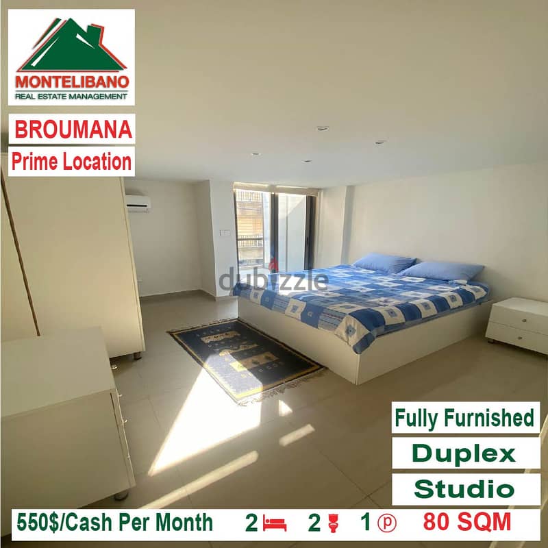 550$ Prime Location Fully Furnished Duplex Studio for rent in Broumana 1