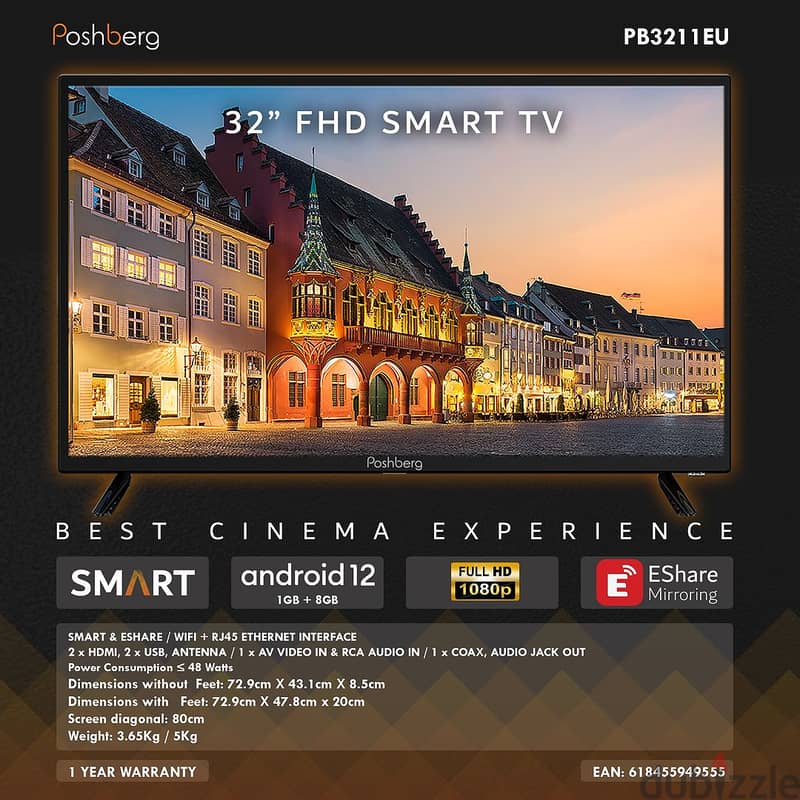 POSHBERG 4K UHD SMART TV 32"43" 50" 55" 60" 65" 4K- 70-540587  تلفزيون 2