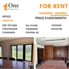 FULLY FURNISHED OFFICE for rent in HAZMIEH / BAABDA ,PRIME LOCATION.