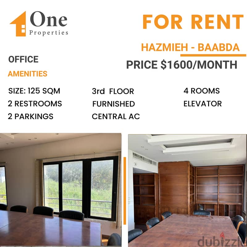FULLY FURNISHED OFFICE for rent in HAZMIEH / BAABDA ,PRIME LOCATION. 0