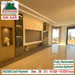 245,000$ Cash Payment!! Luxurious Apartment for sale in Ain Aar!!