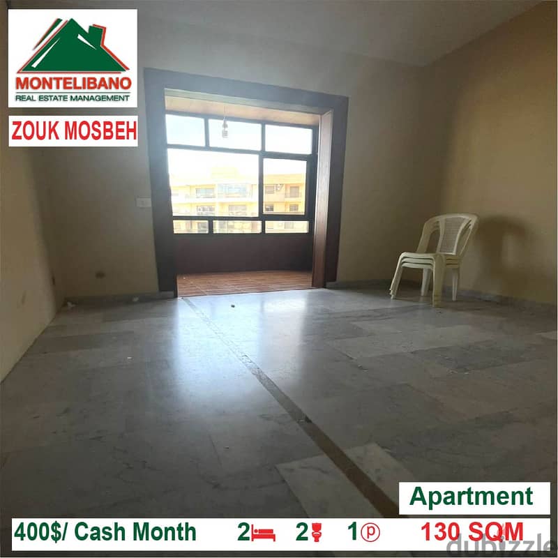 400$/Cash Month!! Apartment for rent in Zouk Mosbeh!! 1
