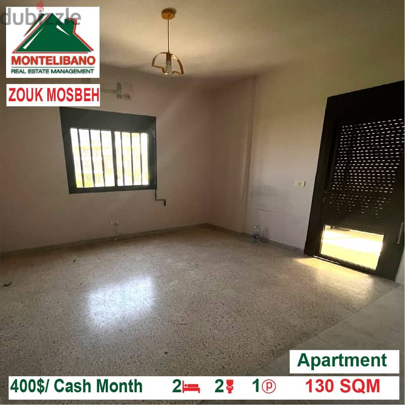 400$/Cash Month!! Apartment for rent in Zouk Mosbeh!! 2