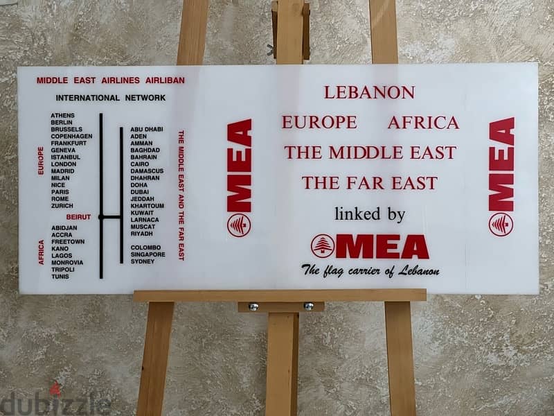 Middle East Airlines MEA Plexiglass International Network Sign 0