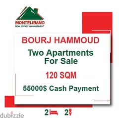 55000$!! TWO Apartments for sale located in Bourj Hammoud