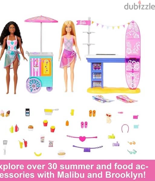 Barbie Beach Boardwalk Playset, 2 Dolls 1