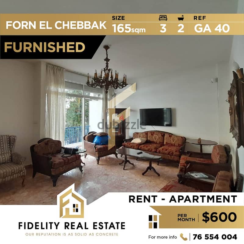Furnished apartment for rent in Forn el chebbak GA40 0