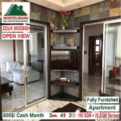 500$/Cash Month!! Apartment for rent in Zouk Mosbeh!! Open View!!