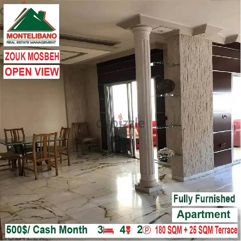 500$/Cash Month!! Apartment for rent in Zouk Mosbeh!! Open View!! 1