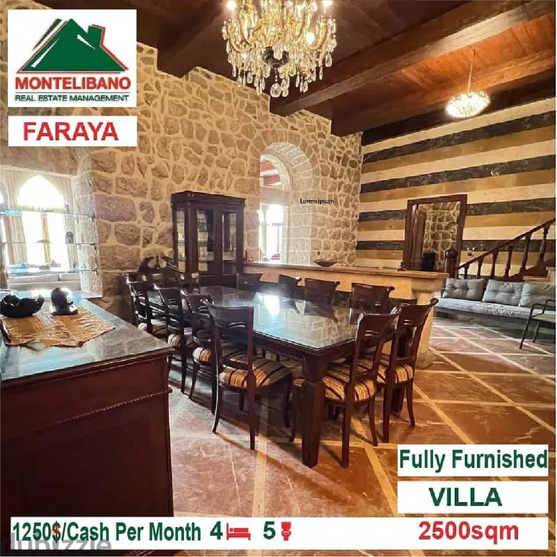 1250$!! Villa for rent located in Faraya 1