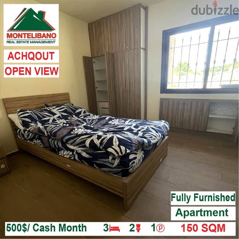 500$/Cash Month!! Apartment for rent in Achqout!! Open View!! 1