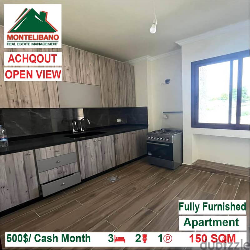 500$/Cash Month!! Apartment for rent in Achqout!! Open View!! 3