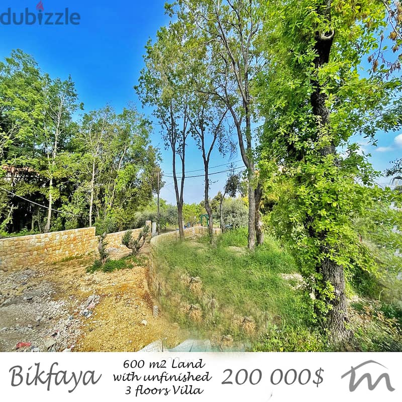 Bikfaya | 600m² Land with 3 Floors Unfinished Villa/Building | Terrace 0