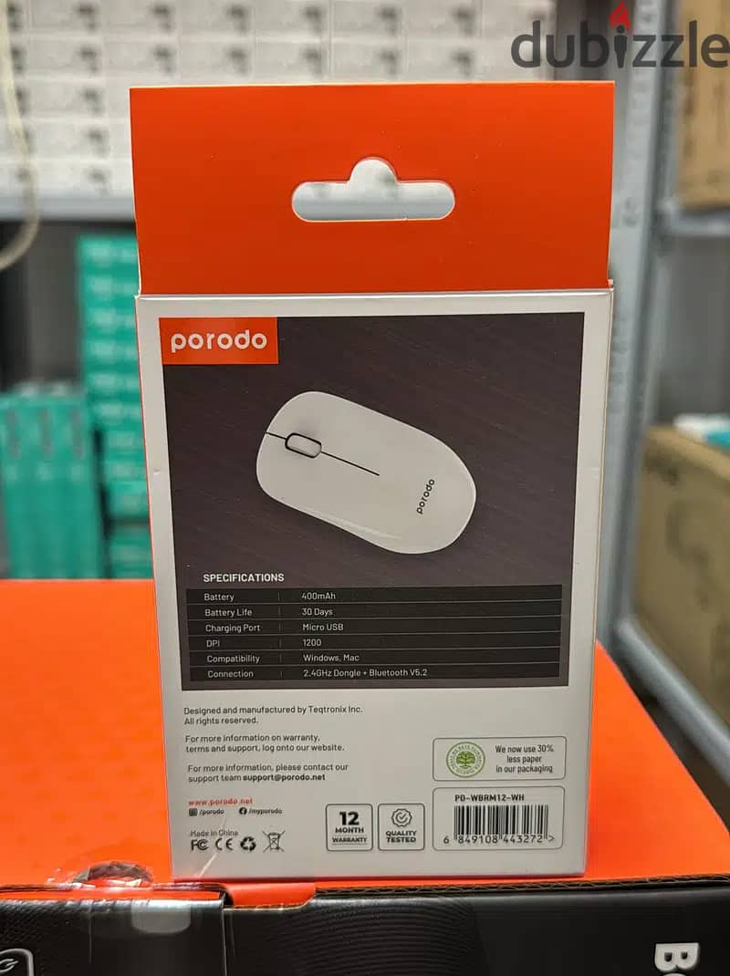 Porodo 1200 DPI wireless mouse dual mode white Exclusive & good offer 1