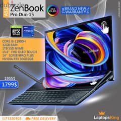 ASUS ZENBOOK PRO DUO 15 CORE i9-11900H RTX 3060 OLED TOUCH LAPTOP
