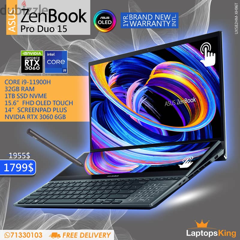 ASUS ZENBOOK PRO DUO 15 CORE i9-11900H RTX 3060 OLED TOUCH LAPTOP 0