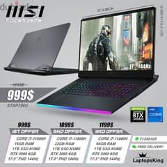 Msi Raider Ge76 Core i7-11800h Rtx 3060 144hz 17.3" Gaming Laptops 0