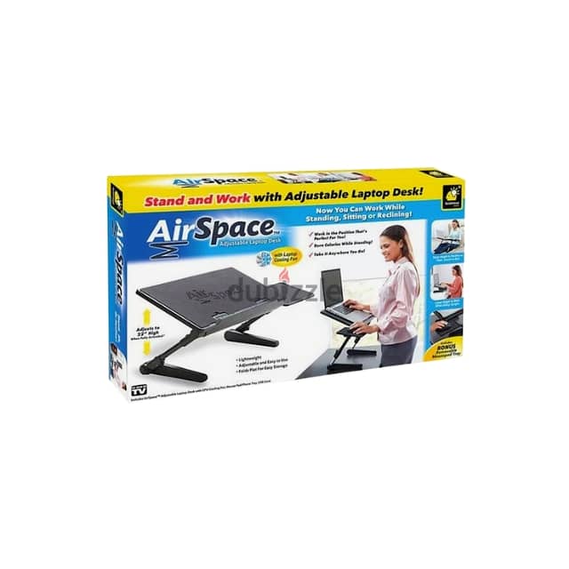 Air Space Adjustable Laptop Desk 22” with Fan and Mouse Tray 12