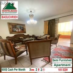 600$!! Semi Furnished Apartment for rent located in Baouchrieh