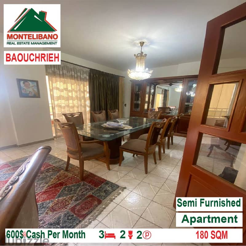 600$!! Semi Furnished Apartment for rent located in Baouchrieh 1