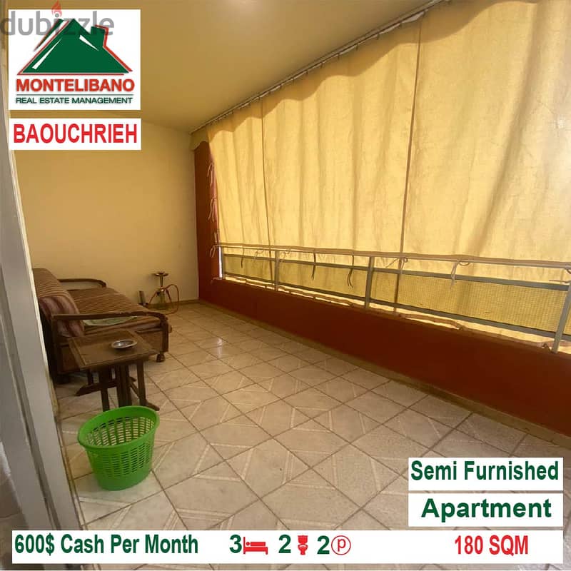 600$!! Semi Furnished Apartment for rent located in Baouchrieh 2