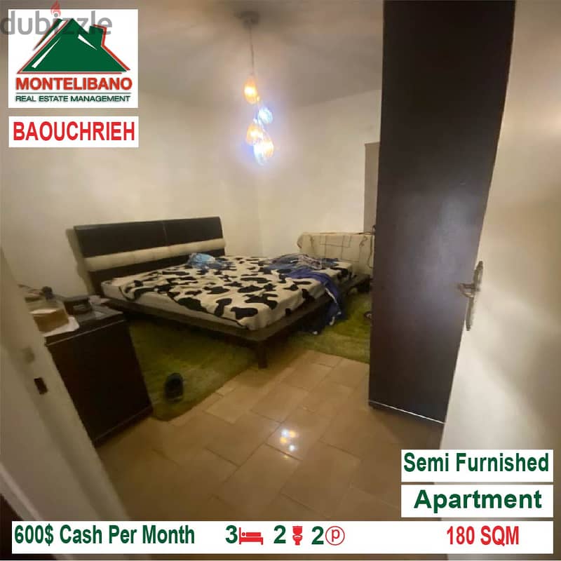 600$!! Semi Furnished Apartment for rent located in Baouchrieh 3